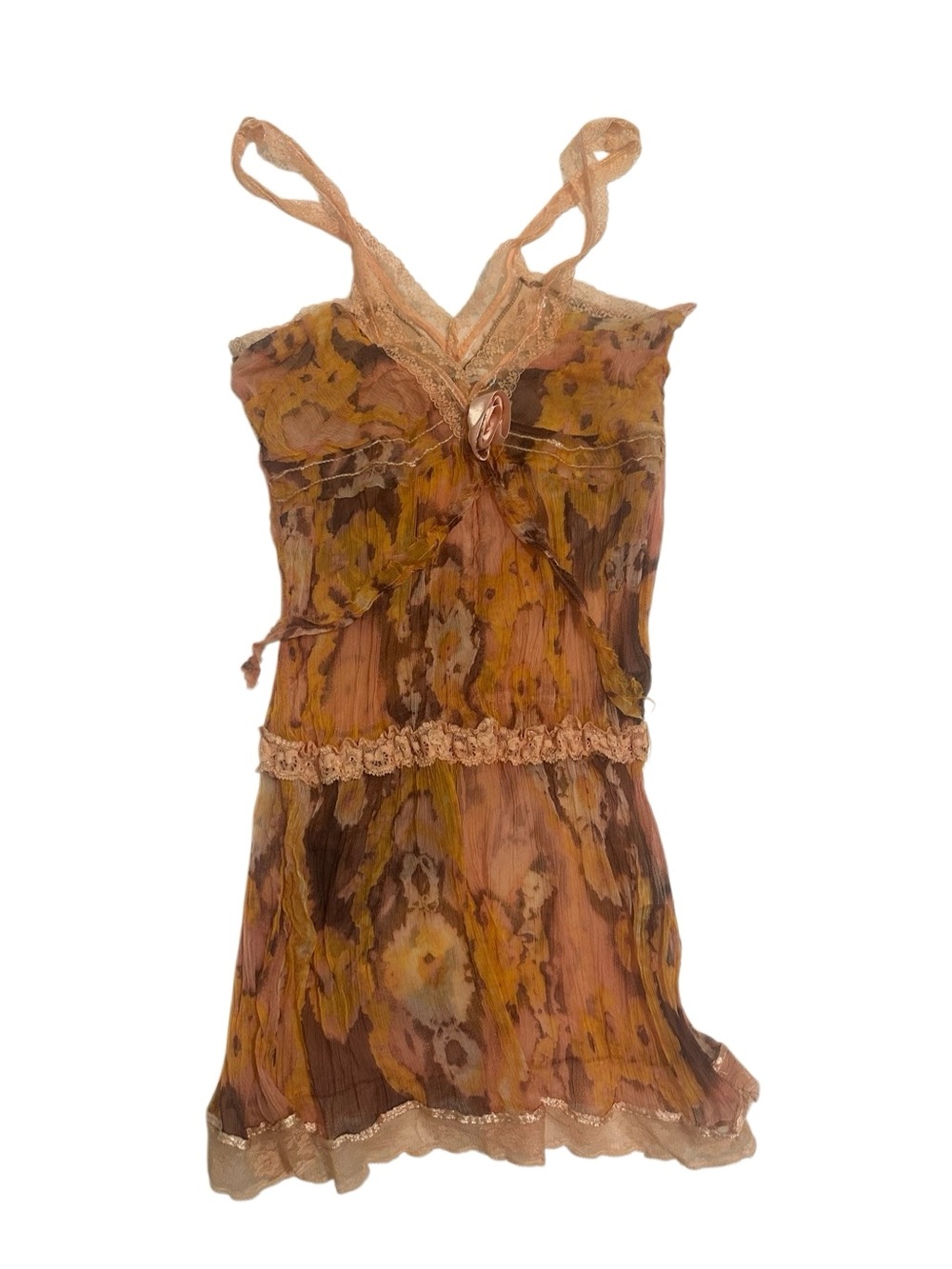 Wildfox Girls Floral Tie-Front Dress in Tan and Brown